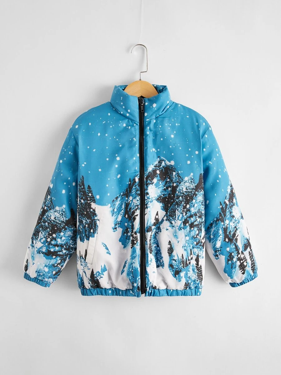 SHEIN Boys Funnel Neck Landscape Print Jacket - Multicolor - View 1