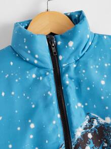 SHEIN Boys Funnel Neck Landscape Print Jacket - Multicolor - View 3