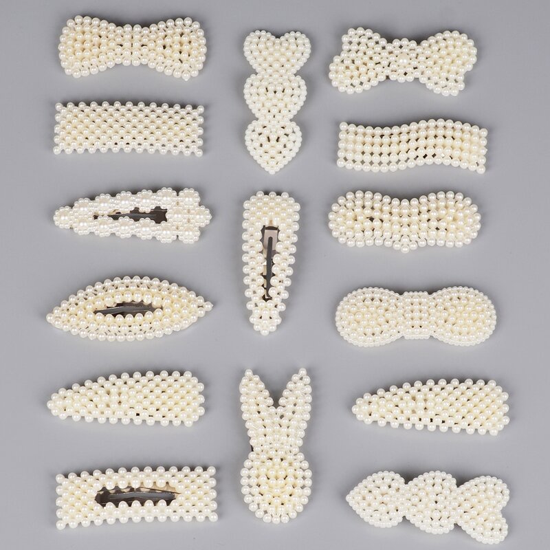 

15pcs Faux Pearl Hair Clip, Beige