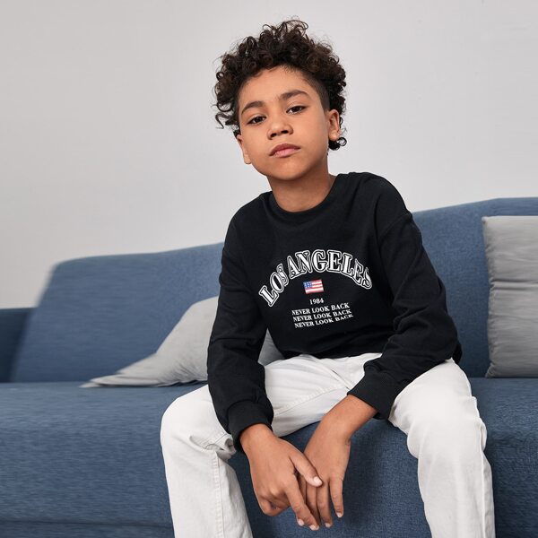

Boys Flag & Letter Graphic Pullover, Black