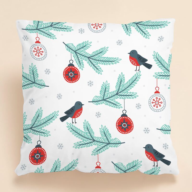 

Christmas Leaf & Bird Cushion Cover Without Filler, White