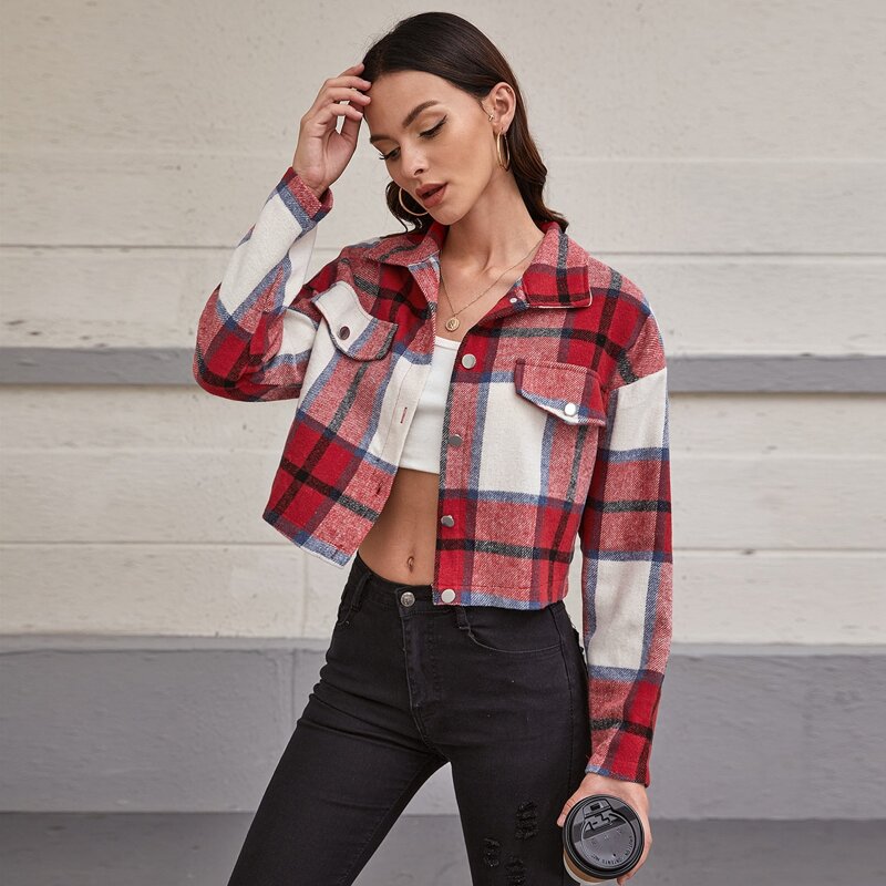 

Button Front Buffalo Plaid Jacket, Multicolor