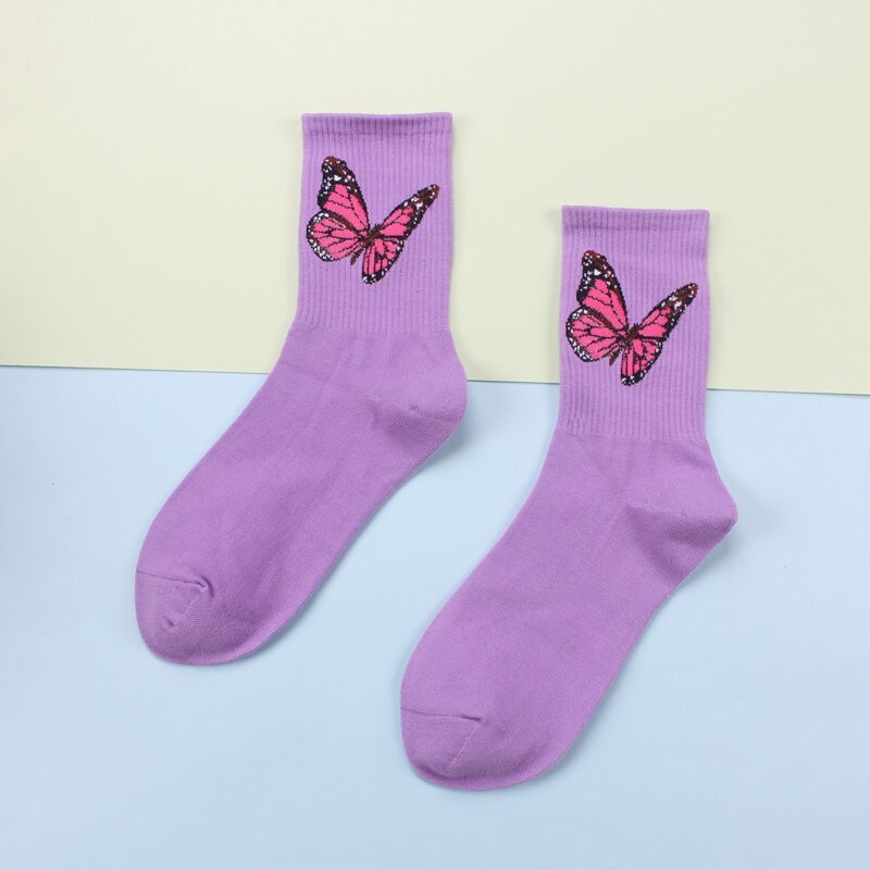 

Butterfly Crew Socks, Purple