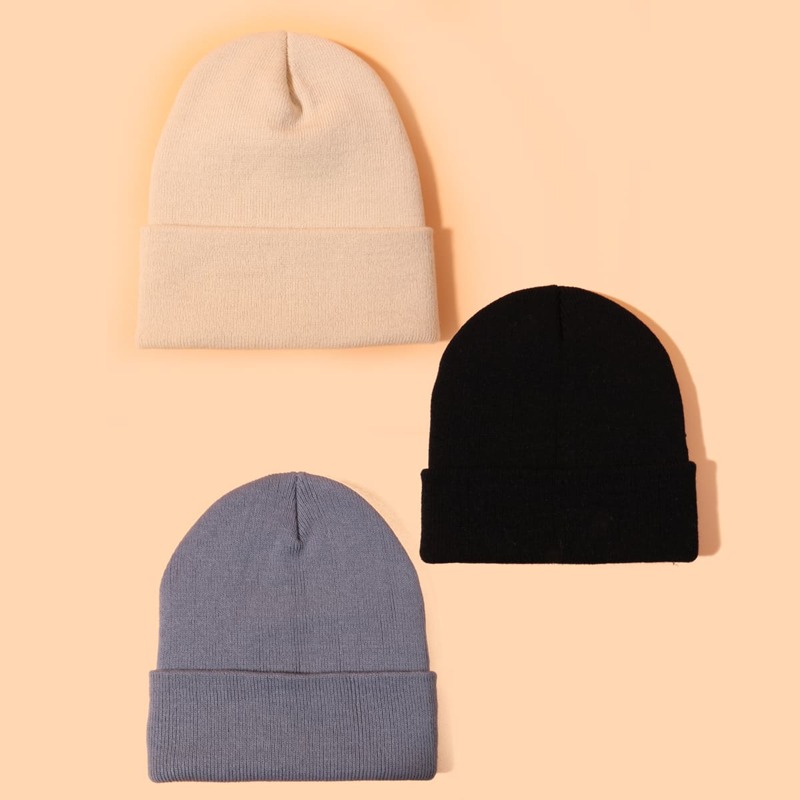 

Guys 3pcs Solid Knit Beanie, Multicolor