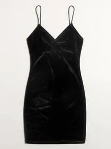 Muchica Solid Velvet Bodycon Dress - Black - View 4