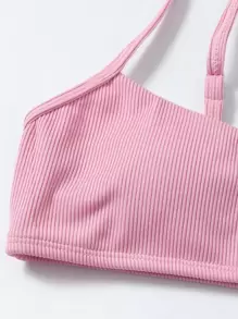 SHEIN Swim Rib Tie Side Bikini Set Summer Beach - Pink - View 4