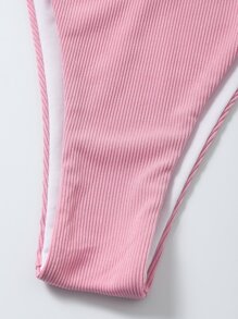 SHEIN Swim Rib Tie Side Bikini Set Summer Beach - Pink - View 5