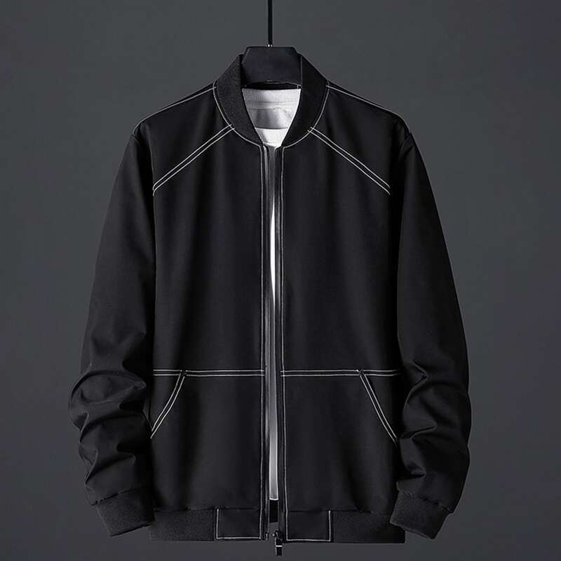 

Guys Contrast Stitching Zip Up Bomber Jacket, Black