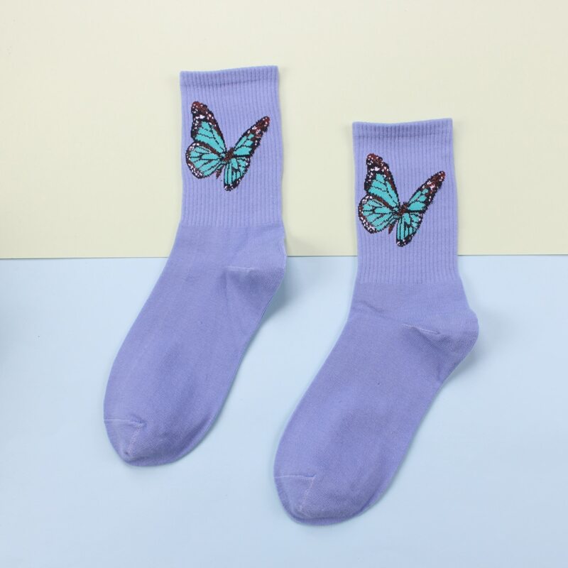 

Butterfly Crew Socks, Violet purple