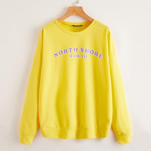 

Drop Shoulder Letter Graphic Sweatshirt, Yellow bright