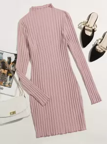 SHEIN Privé Vestido tejido de canalé de cuello alto