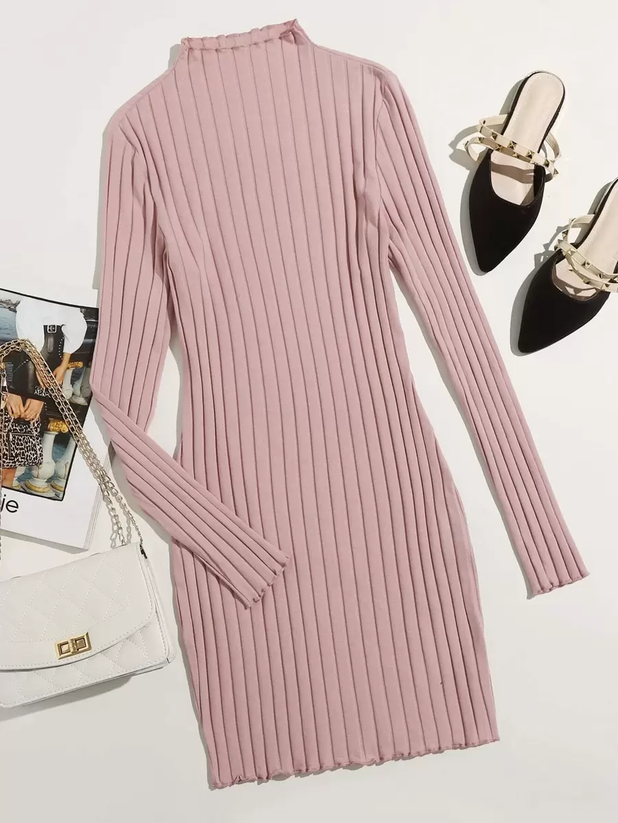 SHEIN Privé Vestido tejido de canalé de cuello alto