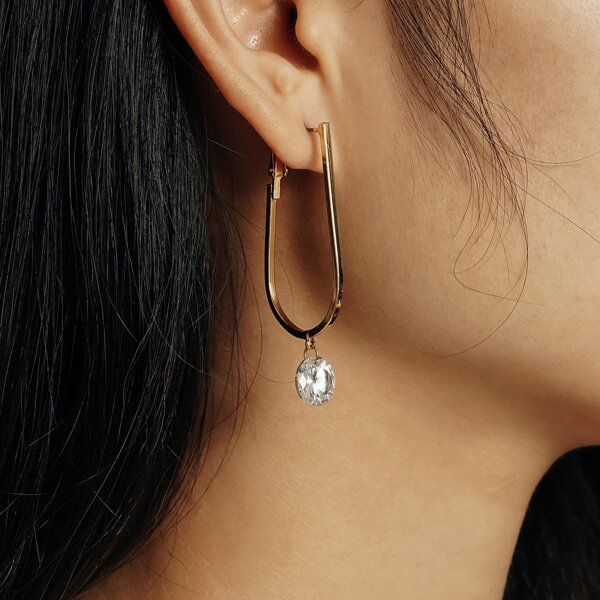

Rhinestone Decor Earrings, Gold