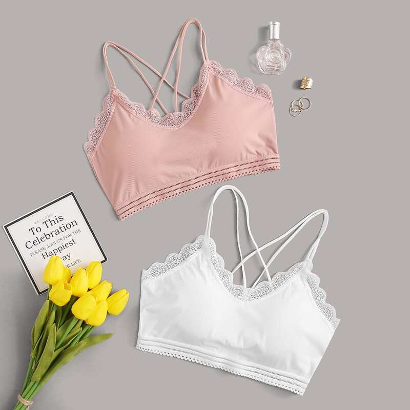 

2pack Lace Trim Bralette Set, Multicolor