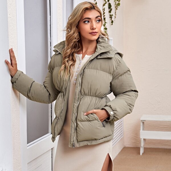 

Zip Up Hooded Puffer Coat, Grey