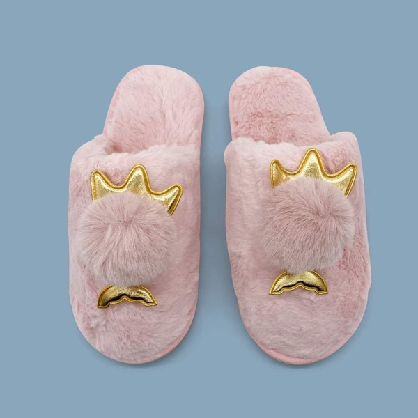 

Pom Pom Decor Fluffy Slippers, Pink