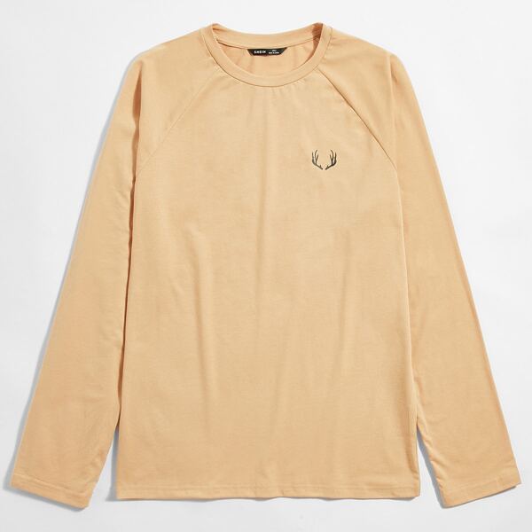

Men Raglan Sleeve Graphic Print Tee, Apricot