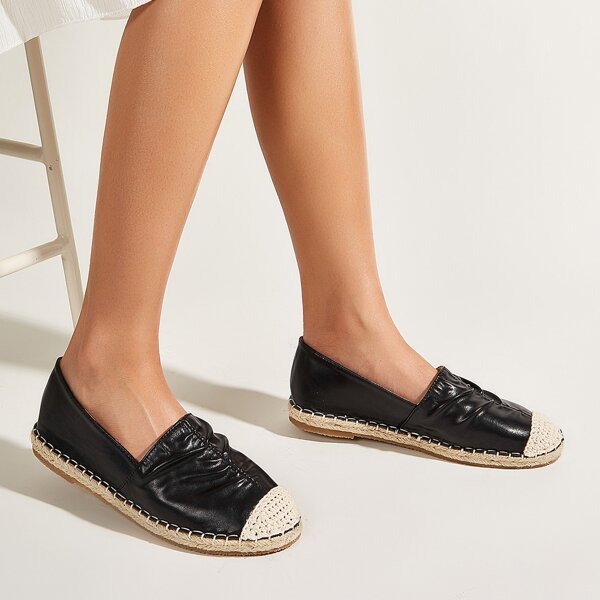 

Ruched Slip On Espadrille Flats, Black