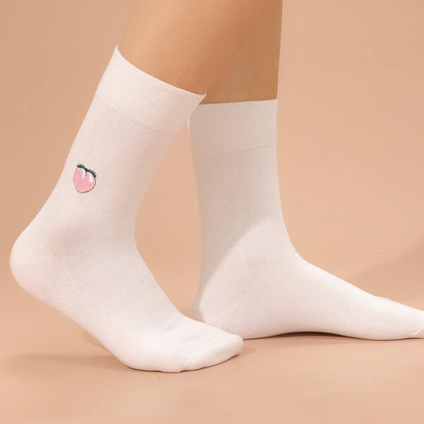 

Fruit Embroidered Crew Socks, White