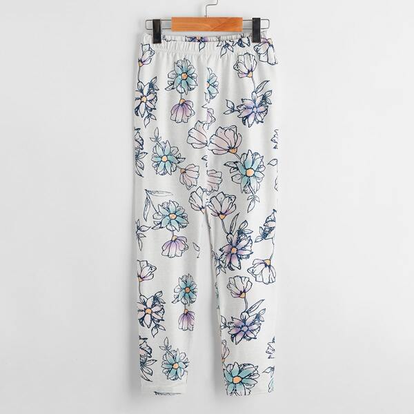 

Girls Floral Print Leggings, Light grey