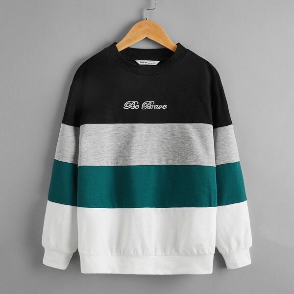 

Boys Letter Embroidery Colorblock Sweatshirt, Multicolor
