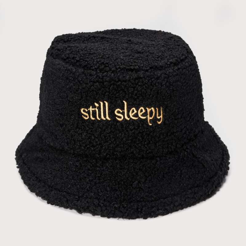 

Slogan Fleece Bucket Hat, Black