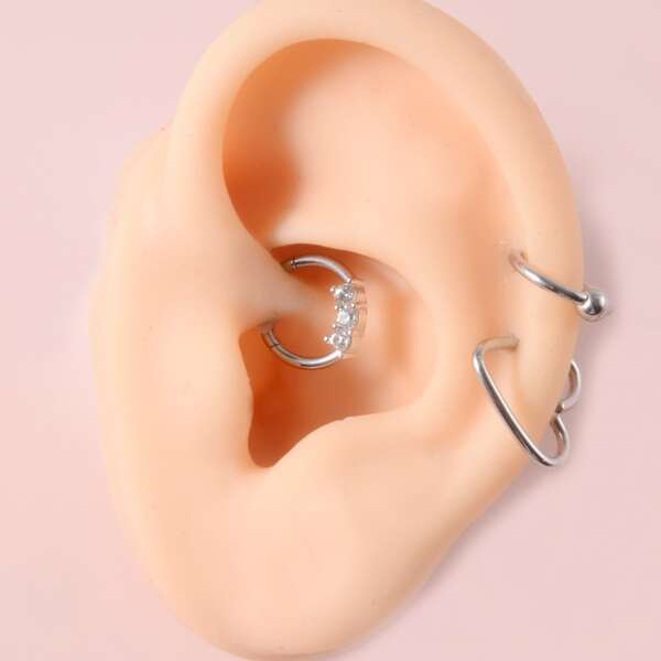 

3pcs Rhinestone Decor Earring, Silver