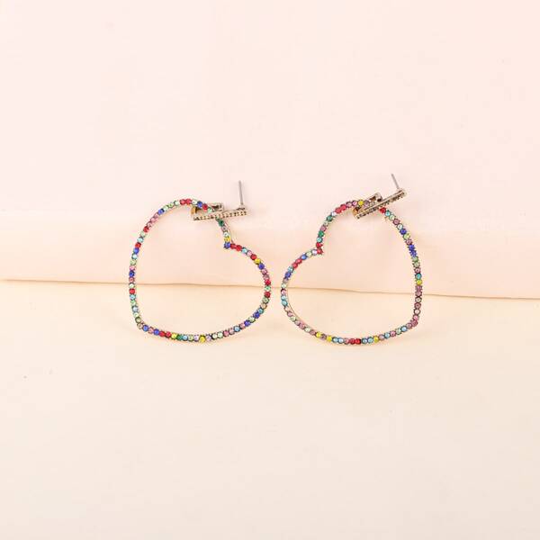 

Rhinestone Decor Heart Charm Drop Earrings, Multicolor