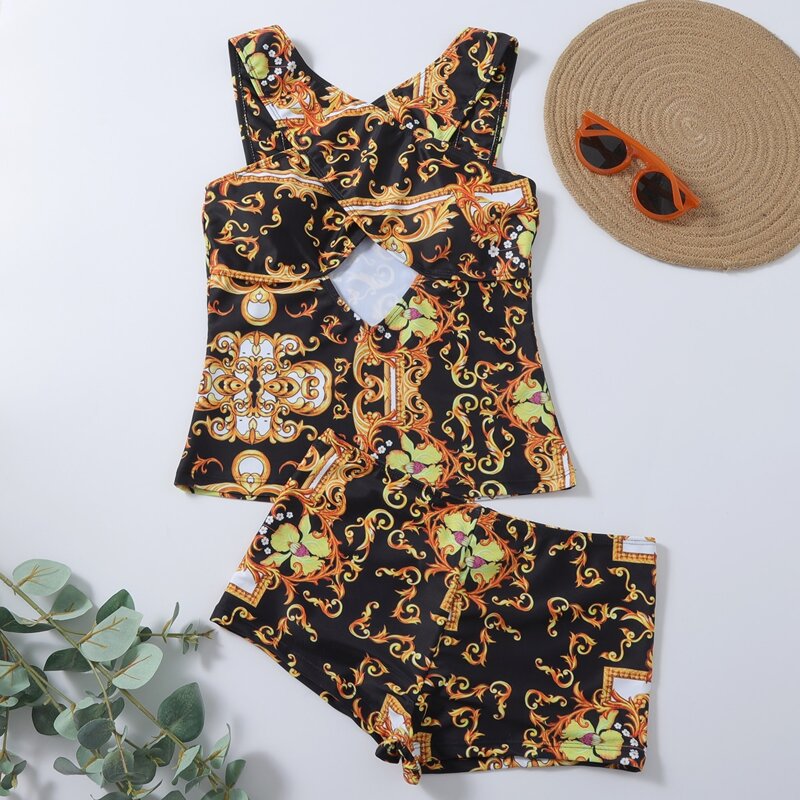 

Baroque Cut-out Crisscross Bikini Swimsuit, Multicolor