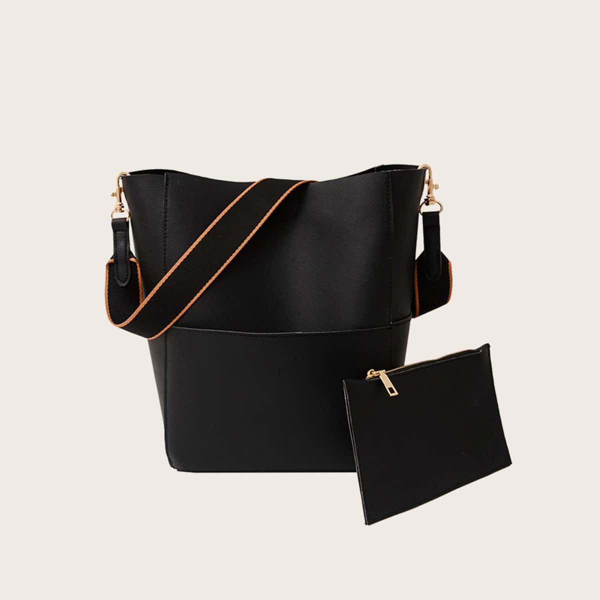 

Guitar Strap Bucket Bag With Clutch, Black