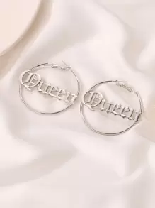 字母細節耳環 - 銀色 - 查看 2