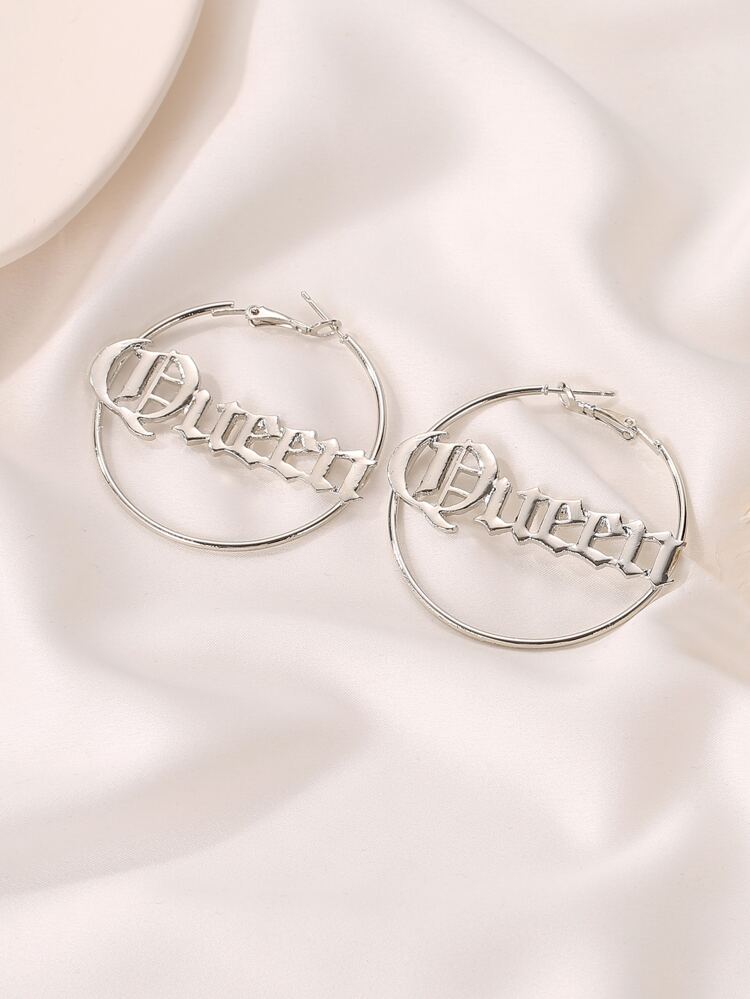 Letter Detail Hoop Earrings