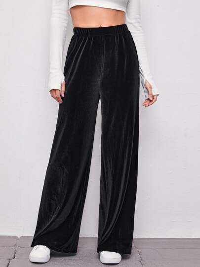 Elastic Waist Velvet Palazzo Pants