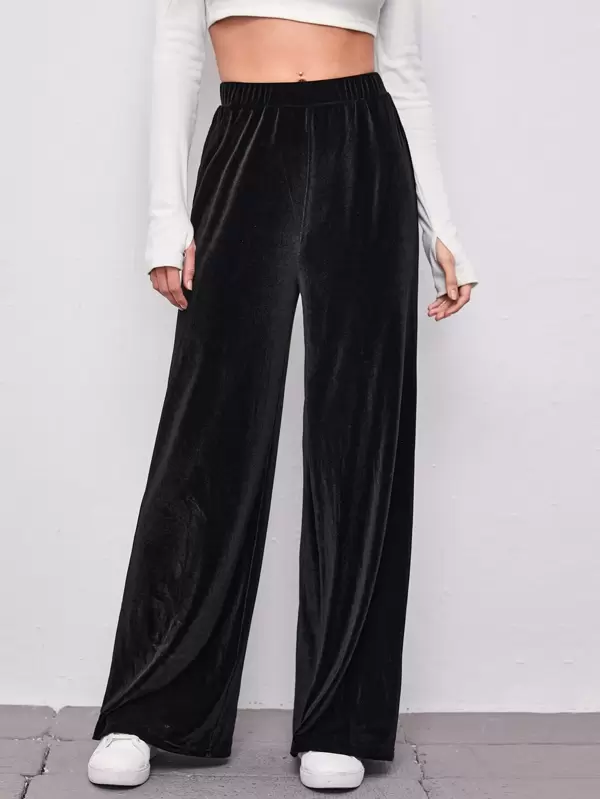 SHEIN Elastic Waist Velvet Palazzo 
