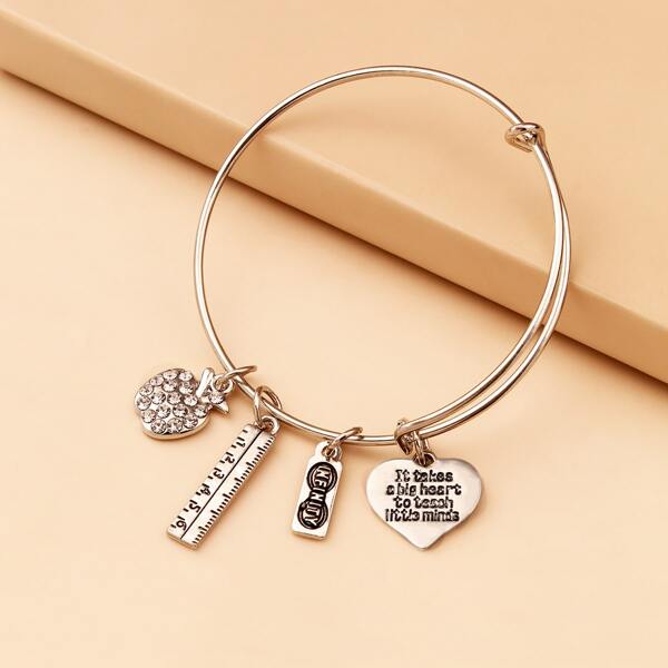 

Heart Charm Bangle, Silver