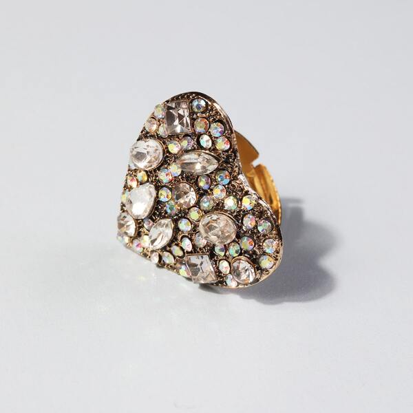 

Rhinestone Heart Decor Ring, White