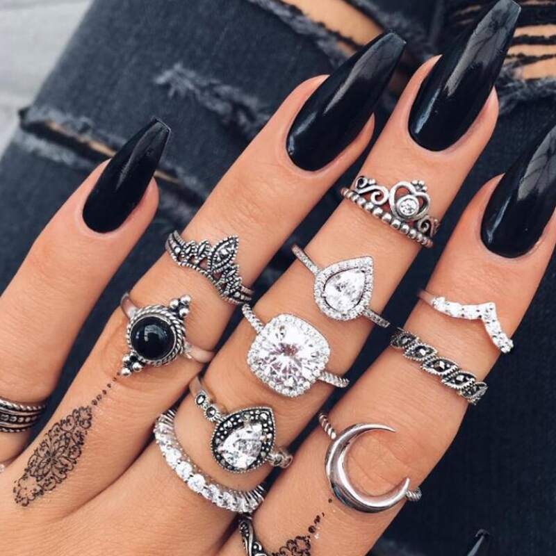 

10pcs Ring Set, Antique silver