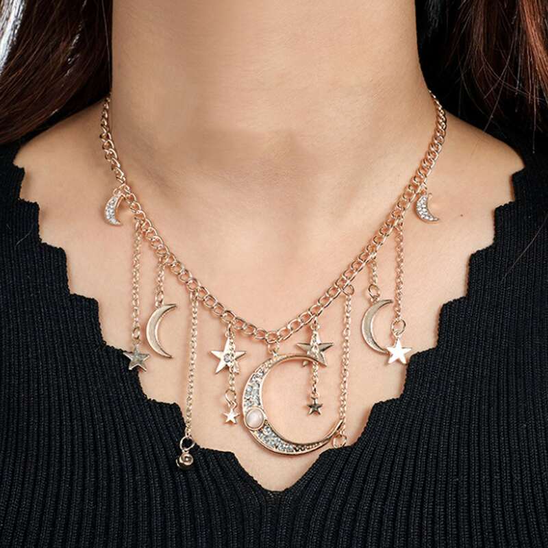 

Star & Moon Charm Chain Necklace, Gold