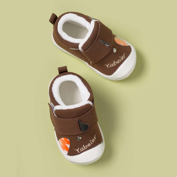 

Baby Boy Velcro Strap Warm Sneakers, Coffee brown