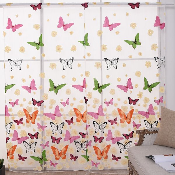 

Butterfly Print Single Panel Curtain, Multicolor