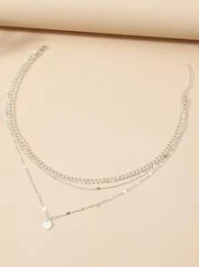 Collar a capas colgante de disco - Plateado - Ver 3