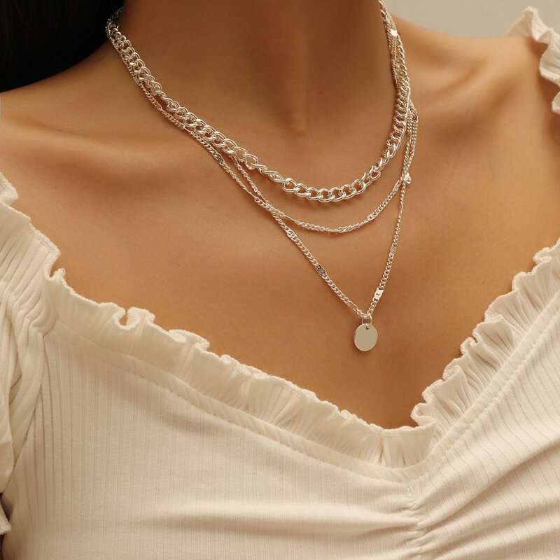 

Disc Pendant Layered Necklace, Silver