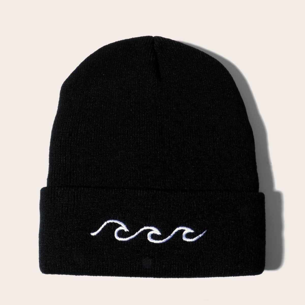 

Embroidery Knit Beanie, Black