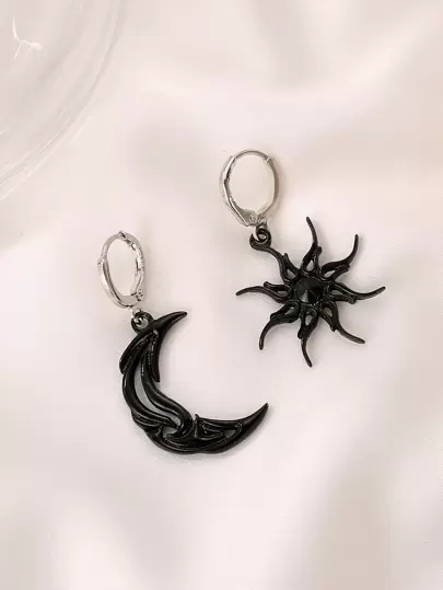 1 par de pendientes colgantes Vintage asimétricos abstractos con cara, estrellas, luna y sol para accesorios de moda para fiestas y reuniones