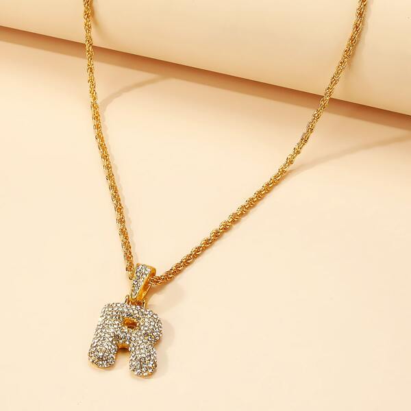 

Rhinestone Decor Letter Charm Necklace, Gold