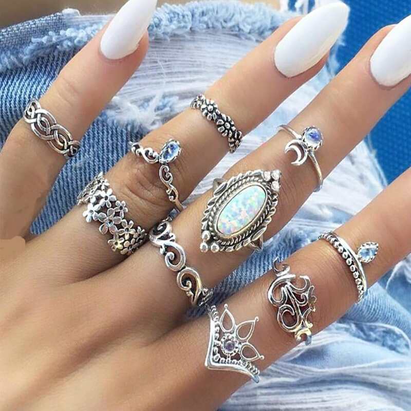 

10pcs Rhinestone Ring Pack, Antique silver