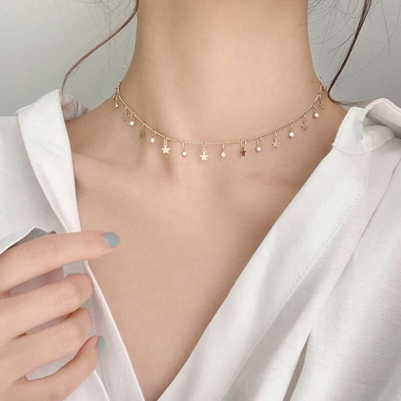 

Star Charm Chain Choker, Gold