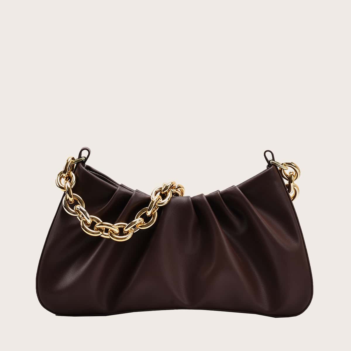 

Chunky Chain Ruched Bag, Brown