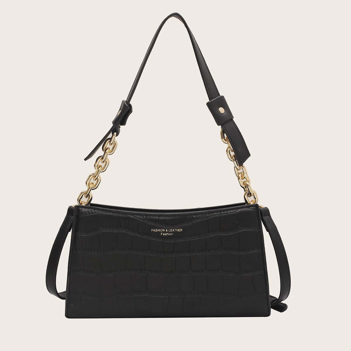 

Croc Effect Shoulder Bag, Black