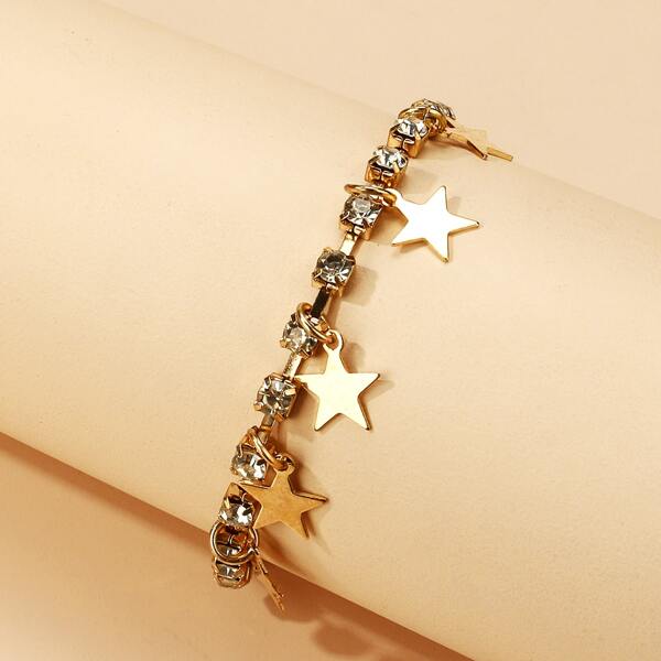 

Star Charm Rhinestone Decor Bracelet, Gold